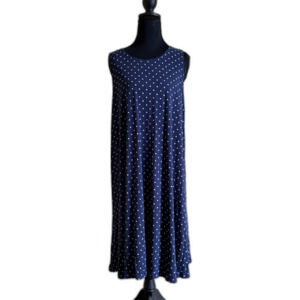 Sleeveless Swing Dress Womens XL Navy Blue White Polka Dot